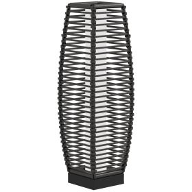 Outsunny Solar-Powered Rattan Floor Lamp, Auto On/Off LED Outdoor Garden Lantern, Pathway Light, Gray