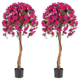 Set of 2 4.5 Feet Artificial Azalea Tree with Cement Pot