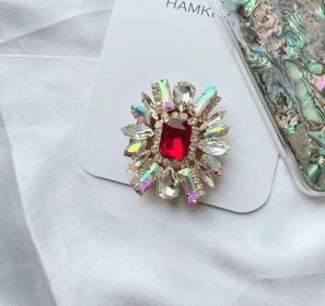 New American Diamond Studded Cubic Crystal Ring Holder (Color: Red)