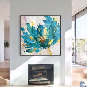 100% Handmade Abstract Oil Painting Top Selling Wall Art Modern Minimalist Blue Color Flowers Picture Canvas Home Decor For Living Room No Frame (size: 80x80cm)