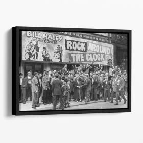 Crowd waiting to see Rock Around The Clock Floating Framed Canvas (Color: Black, size: 16" x 12" / 42cm x 30cm (approx))